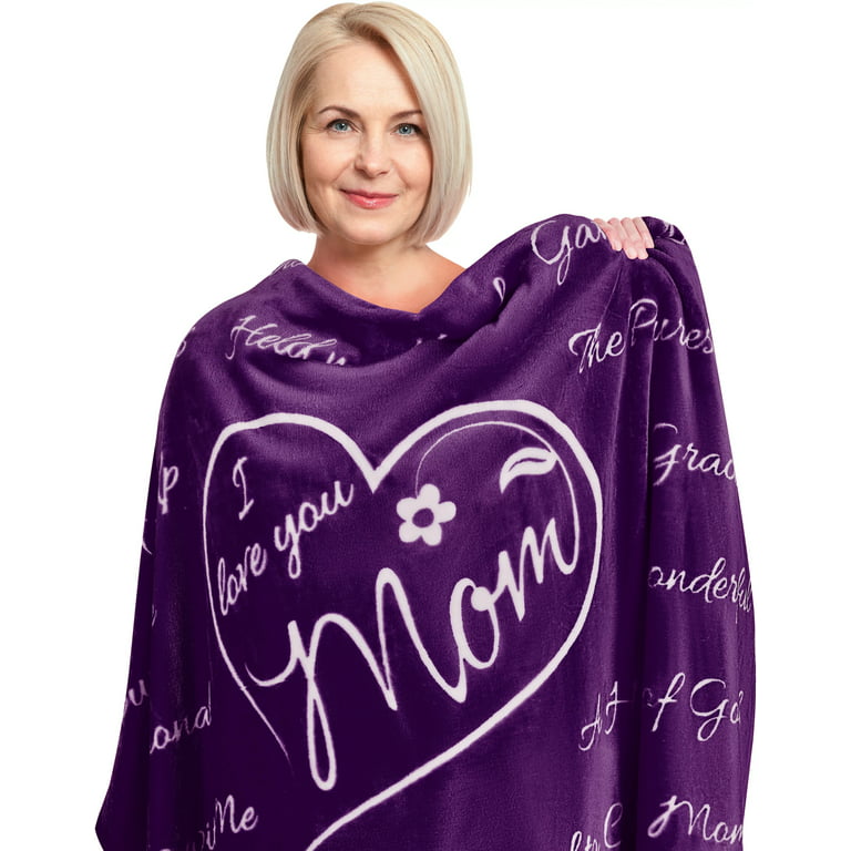 I Love You Mom Blanket by Buttertree - Adult Christmas Gifts for Mom  (Purple Throw, 50 x 65”) 