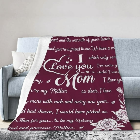 I Love You Mom Gift Blanket Birthday Gifts for Women Unique Mom Gifts from Daughter Cozy Plush Warm Blankets 50"x40"