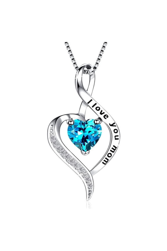 I Love You Mom Heart Necklace for Women, S925 Sterling Silver Necklaces Mom Birthday Gift, Cute Mother Necklace from Son and Daughter