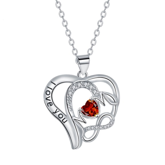 I Love You Mom Heart Pendant Necklace, 12 Colors MOM Letter Cubic Zirconia Necklace, Mother's Day Birthday Anniversary Jewelry Gift for Mom Wife Nana