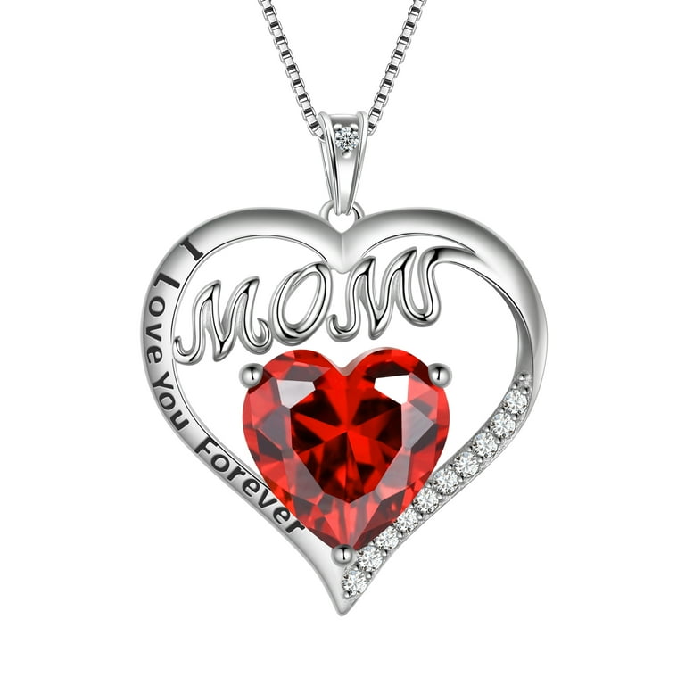 Sterling Silver CZ Heart I Love You Mom Necklace Sterling Silver CZ Heart I Love You Mom Necklace
