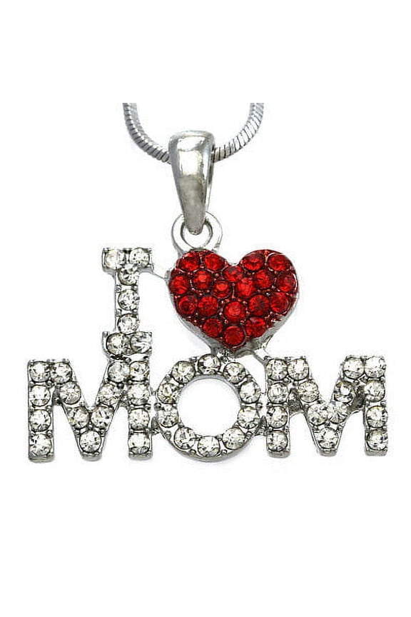 I Love You Mom Red Heart Pendant Necklace Mothers day gifts valentines Jewelry