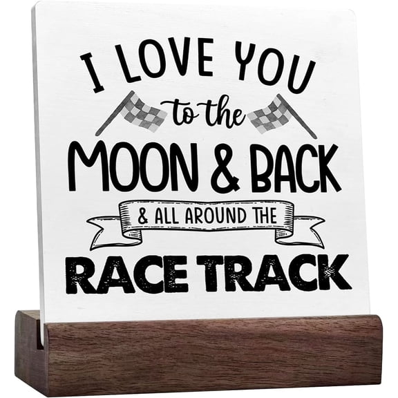 I Love You To The Moon And Back And All Around The Race Track Ceramic Desk Sign Desk Decor,Farmhouse Racing Checkered Flags Sign For Home Boys Room Shelf Table Decor Decorations