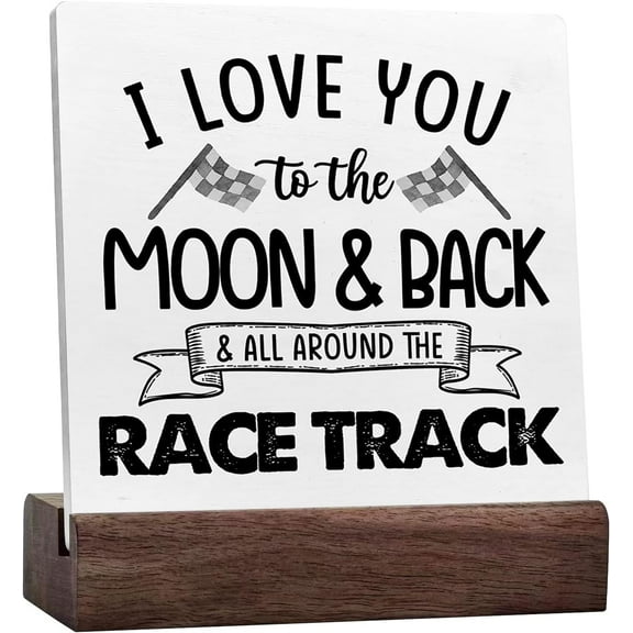 I Love You To The Moon And Back And All Around The Race Track Ceramic Desk Sign Desk Decor,Farmhouse Racing Checkered Flags Sign For Home Boys Room Shelf Table Decor Decorations
