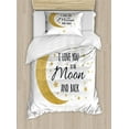 thumbnail image 1 of I Love You to the Moon and Back Duvet Cover Set, Crescent Moon Loving Feeling Stars Illustration, Decorative 2 Piece Bedding Set with 1 Pillow Shams, Twin Size, White and Dark Mustard, by Ambesonne, 1 of 3