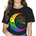 thumbnail image 1 of I Love You to the Moon and Back LGBTQ Rainbow Lesbian Gay Pride T-Shirt Women Tops Graphics Shirt Casual Short Sleeve Crew Neck Shirts Gift Tee Black Small, 1 of 3