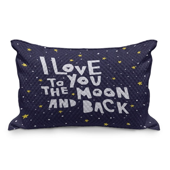 I Love You to the Moon and Back Quilted Pillowcover, Stars Cartoon Style Love Affection Pattern, Standard King Size Accent Pillow Cover for Bedroom, 36" x 20", Dark Blue Grey Multicolor, by Ambesonne