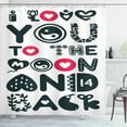 thumbnail image 1 of I Love You to the Moon and Back Shower Curtain, Symbols Elements Calligraphy Illustration, Fabric Bathroom Set with Hooks, 69W X 75L Inches Long, White and Dark Reseda Green, by Ambesonne, 1 of 3