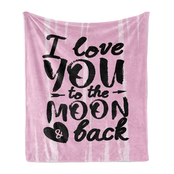 I Love You to the Moon and Back Soft Flannel Fleece Throw Blanket, Charcoal Written Effect Motto on Affection, Cozy Plush for Indoor and Outdoor Use, 50" x 60", Baby Pink Charcoal Grey, by Ambesonne