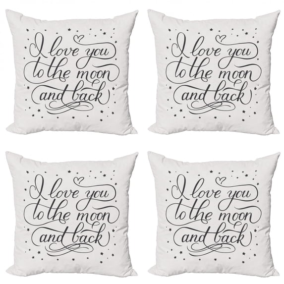 Ambesonne Love Throw Pillow Cover 4 Pack, Curlicue Style Calligraphy, 24", Pearl and Charcoal Grey