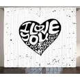 thumbnail image 1 of Ambesonne Love You More Curtains 2 Panel Set, Grunge Art Heart, 108" x 84", Black White, 1 of 3
