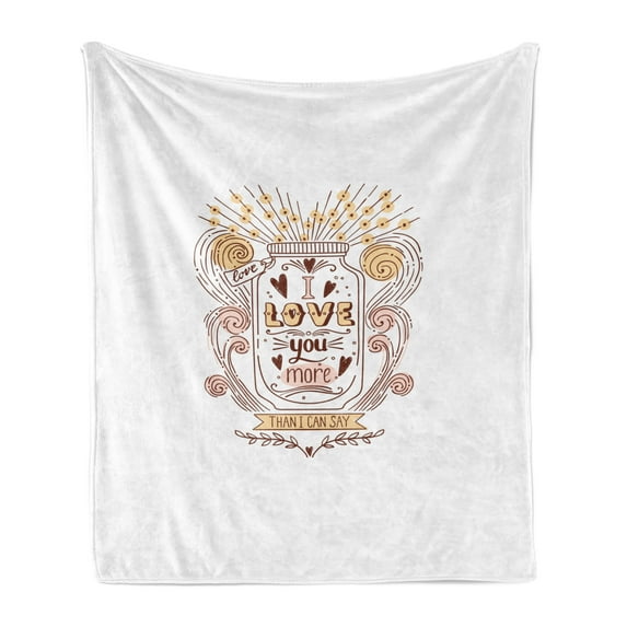 I Love You More Soft Flannel Fleece Blanket, Drawing of a Jar with Floral Swirls Valentines Day Art Inspiration, Cozy Plush for Indoor and Outdoor Use, 50" x 60", Peach Blush Brown, by Ambesonne