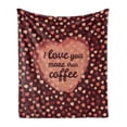 thumbnail image 1 of I Love You More Soft Flannel Fleece Blanket, Happy Valentine's Day Celebration Coffee and Love Theme with Hearts, Cozy Plush for Indoor and Outdoor Use, 70" x 90", Coral Peach Brown, by Ambesonne, 1 of 5