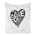thumbnail image 1 of I Love You More Soft Flannel Fleece Throw Blanket, Calligraphy in a Heart Shape with Grunge Messy Look Inspirational, Cozy Plush for Indoor and Outdoor Use, 70" x 90", Black White, by Ambesonne, 1 of 5