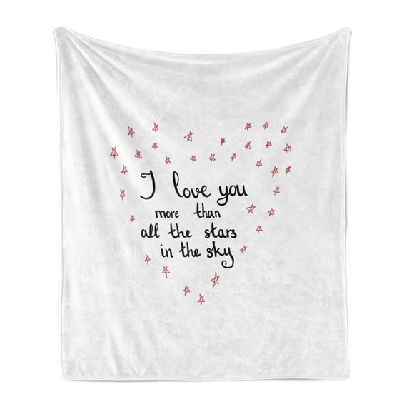 I Love You More Soft Flannel Fleece Throw Blanket, Hand Written Valentine's Day Letters with Stars in Shape of a Heart, Cozy Plush for Indoor and Outdoor Use, 50" x 70", Red Grey White, by Ambesonne