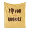 thumbnail image 1 of I Love You More Soft Flannel Fleece Throw Blanket, Romantic Words with Chocolate Cream Filled Cookie Font and Stars, Cozy Plush for Indoor and Outdoor Use, 50" x 70", Multicolor, by Ambesonne, 1 of 5
