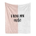 thumbnail image 1 of I Love You More Soft Flannel Fleece Throw Blanket, Typographic Hand Written Phrase on Minimal Geometric Background, Cozy Plush for Indoor and Outdoor Use, 50" x 60", Coral White Black, by Ambesonne, 1 of 5