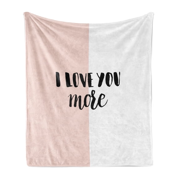 I Love You More Soft Flannel Fleece Throw Blanket, Typographic Hand Written Phrase on Minimal Geometric Background, Cozy Plush for Indoor and Outdoor Use, 50" x 70", Coral White Black, by Ambesonne