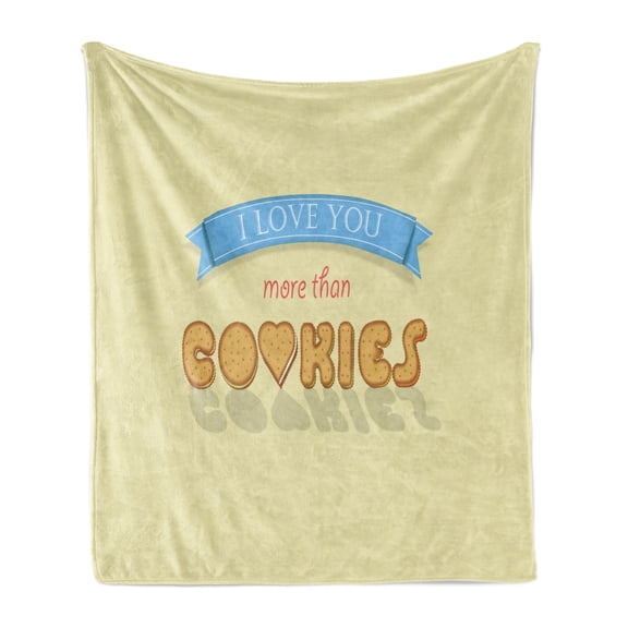 I Love You More Soft Flannel Fleece Throw Blanket, Vanilla Cookies Font Letter O is as Heart Romantic Design, Cozy Plush for Indoor and Outdoor Use, 50" x 70", Multicolor, by Ambesonne