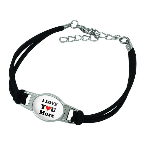 I Love You More with Heart Novelty Suede Leather Metal Bracelet - Black