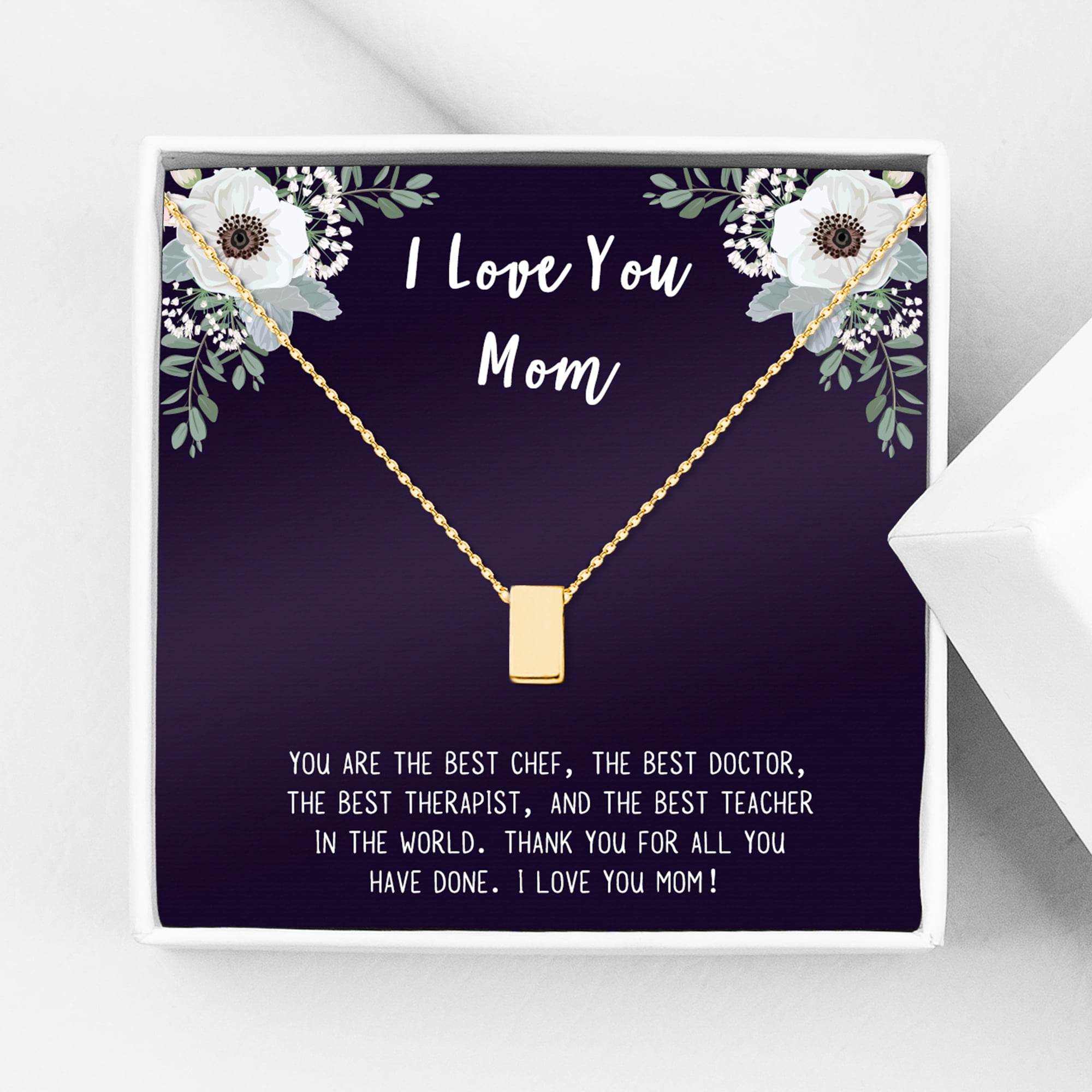 I Love You Mother's Day Cube Card Necklace, Card and Neclace Jewelry for Mom, Gift for Her, Gift for Mom, Gift for Mother, Cube Necklace Ship Next Day! [Gold, No-Personalized Card]