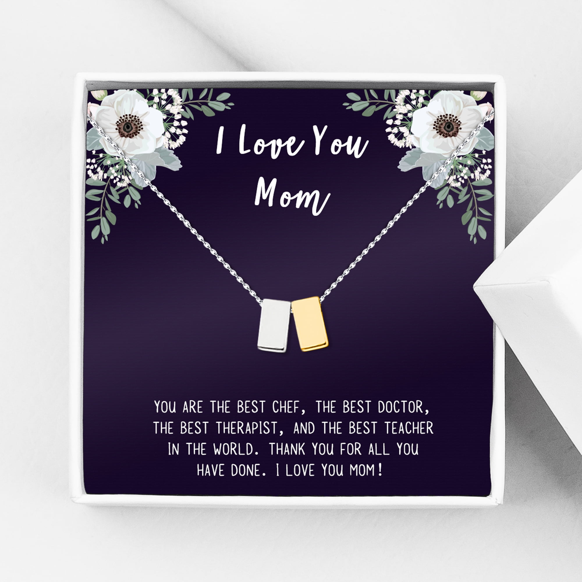 I Love You Mother's Day Cube Card Necklace, Card and Neclace Jewelry for Mom, Gift for Her, Gift for Mom, Gift for Mother, Cube Necklace Ship Next Day! [Silver Rose Gold, No-Personalized Card]