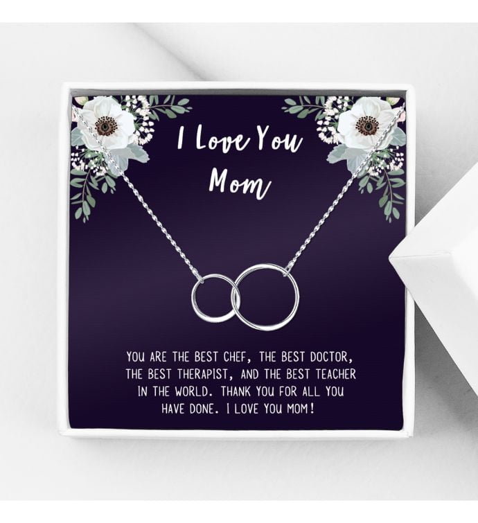 I Love You Mother's Day Infinity Card Necklace, Card and Neclace Jewelry for Mom, Gift for Her, Gift for Mom, Gift for Mother, Infinity Necklace Ship Next Day! [Silver, No-Personalized Card]