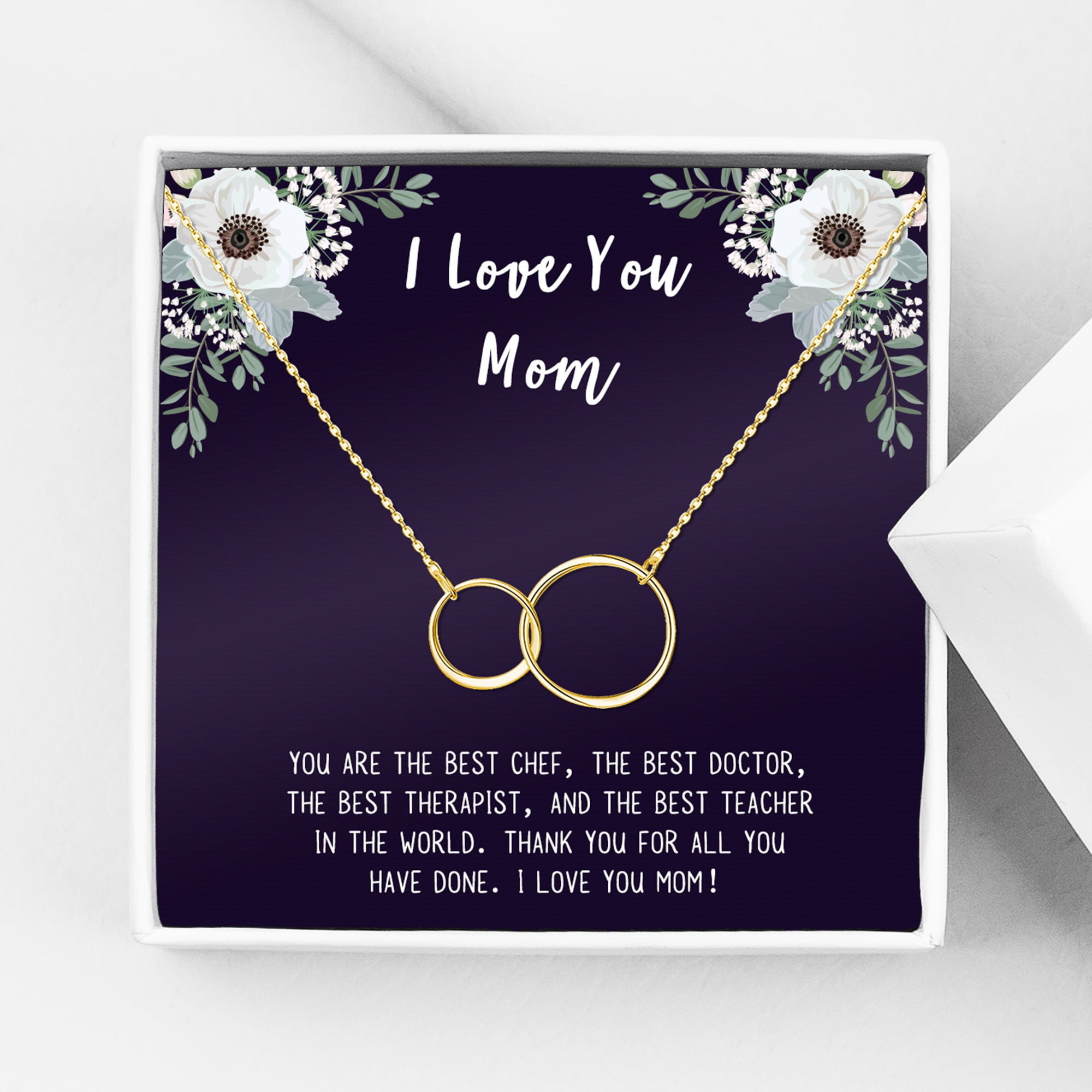I Love You Mother's Day Infinity Card Necklace, Card and Neclace Jewelry for Mom, Gift for Her, Gift for Mom, Gift for Mother, Infinity Necklace Ship Next Day! [Gold, No-Personalized Card]