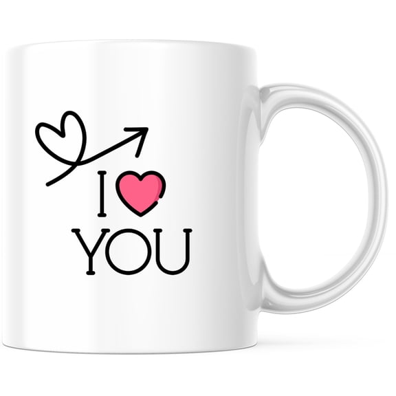 I Love You Mug - Heart Arrow Valentine's Day Gift for Her & Him - Anniversary Couple Mug - Cute Heart Design - 11 Ounce Novelty Coffee Cup - WMUG0267