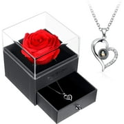 WINDAMAZINGSTORY I Love You Necklace 100 Languages Projection Heart Pendant Necklace Crystal Loving Memory Collarbone Necklace with Red Rose Jewelry Storage Box for Women Girls Valentine's Day Gift