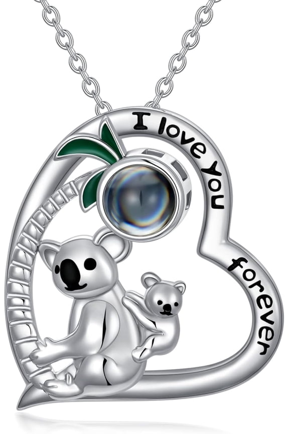 I Love You Necklace 100 Languages Projection Necklace 925 Sterling Silver Cute Animal koalas Pendant Necklace jewelry Gifts for Mom Women Birthday