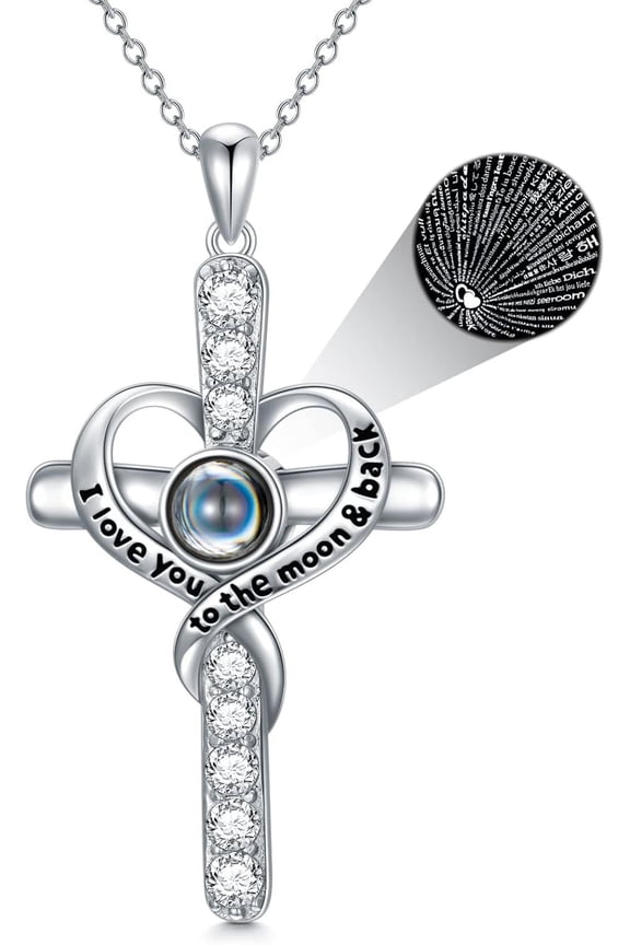 I Love You Necklace 100 Languages Projection Necklace I Love You Necklace 100 Languages 925 Sterling Silver Cross Necklace Christmas Jewelry Gifts for Women Wife Mom