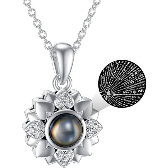 I Love You Necklace 100 Languages Romantic Valentines Gifts for Gfriend 925 Sterling Silver Projection Pendant Love Heart Flower Necklace for Her Women Wife