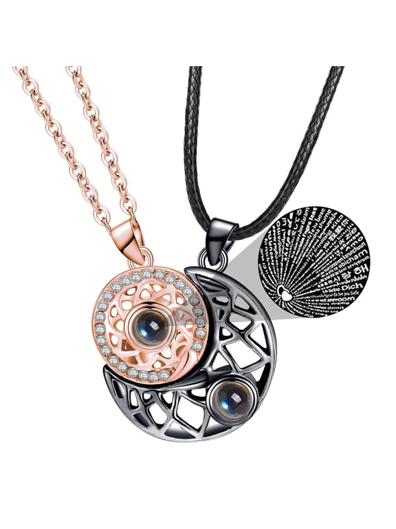 I Love You Necklace 100 Languages for Him and Her Projection Necklace Matching Sun and Moon Necklaces for Couples and Best Friends