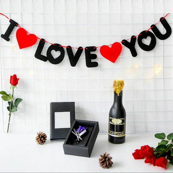 "I Love You" Paper Banner Garland, Heart Themed Decor for Valentine's Day, Wedding Engagement and Home Indoor Displays