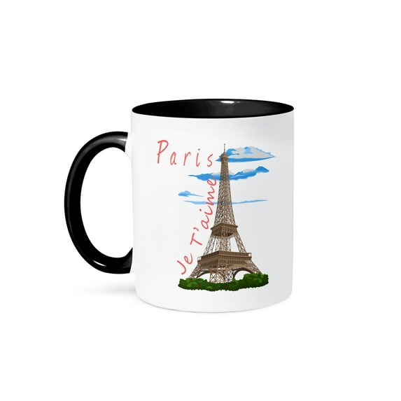 3drose, I Love You Paris France in French, Je T Aime with Eiffel Tower., 11oz Two-tone Black Mug