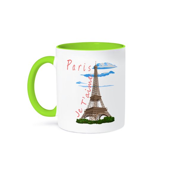 3drose, I Love You Paris France in French, Je T Aime with Eiffel Tower., 11oz Two-tone Green Mug