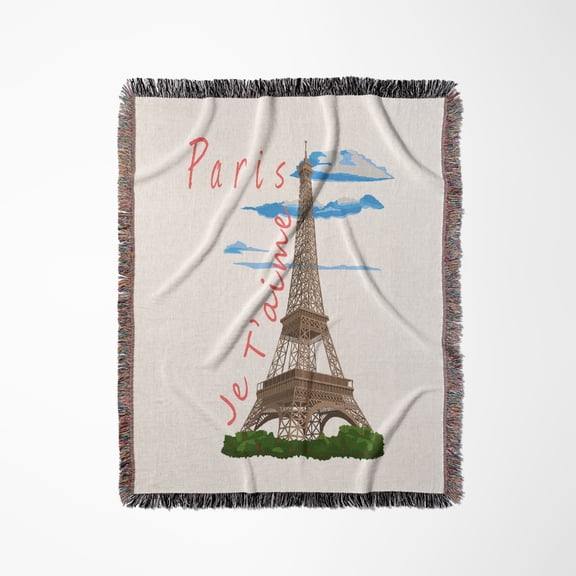 I Love You Paris France In French, Je T Aime With Eiffel Tower., Woven Blanket