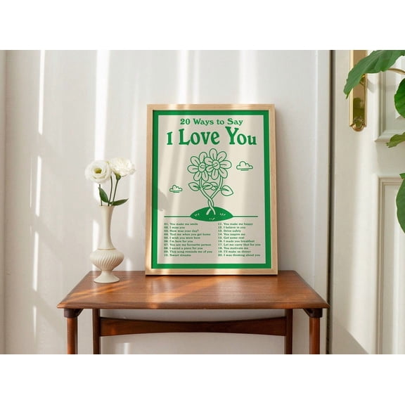 I Love You Positive Affirmations Green Retro Wall Decor, Unframed Paper Print Size 8x12