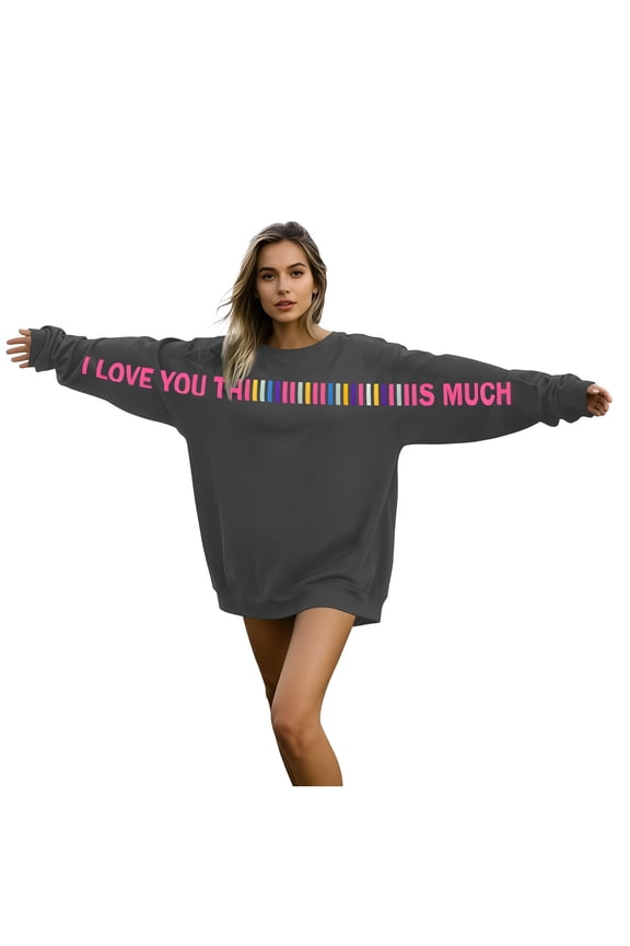 I Love You Printed Couples Sweatshirts Valentines Day Crewneck Pullover Men Women Oversized Blouses Long Sleeve Tops Sweaters Holiday Party Clothes