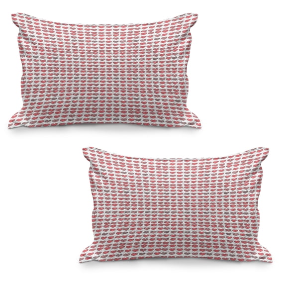 I Love You Quilted Pillowcover Set of 2, Happy Valentine's Day in Hand Drawn Style Romance Relationship, Standard Queen Size Pillow Cover for Bedroom, 30" x 20", Charcoal Grey Coral, by Ambesonne