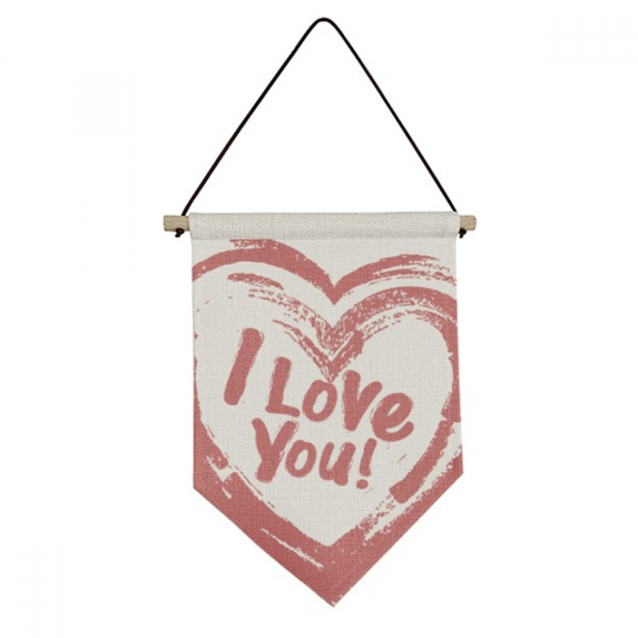 I Love You Red Heart Pattern Canvas Flag Hanging Wall Art Decor Banner