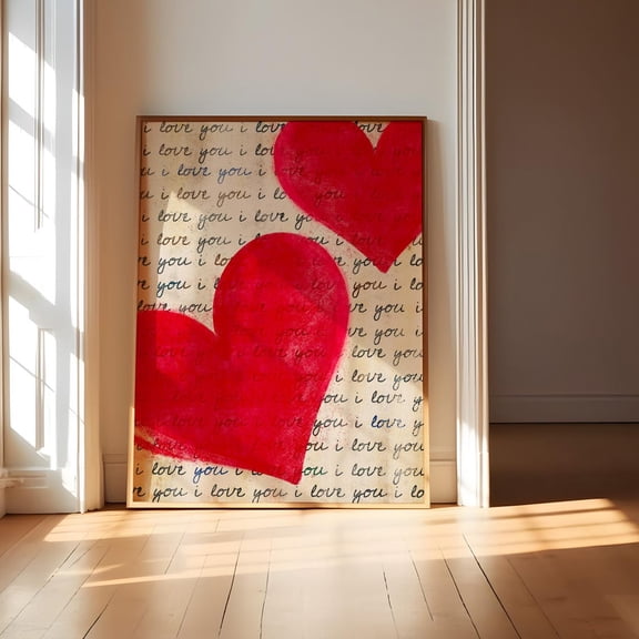 I Love You Red Retro Wall Art Letter Trendy Preppy Vintage Design1 Unframed Paper Print
