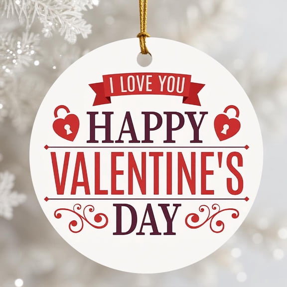 I Love You Red White Romantic Ceramic Ornament Flat 2D Printed Round Valentine Gift For Girlfriend