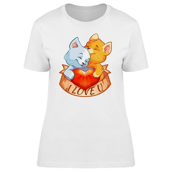 I Love You Ribbon Cat Love T-Shirt Women -Image by Shutterstock, Female Small
