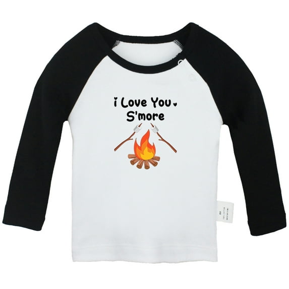 I Love You S'more Bonfire Marshmallows Funny T shirt For Baby, Newborn Babies T-shirts, Infant Tops, 0-24M Kids Graphic Tees Clothing (Long Black Raglan T-shirt, 18-24 Months)