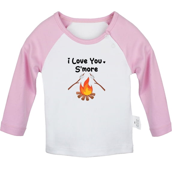 I Love You S'more Bonfire Marshmallows Funny T shirt For Baby, Newborn Babies T-shirts, Infant Tops, 0-24M Kids Graphic Tees Clothing (Long Pink Raglan T-shirt, 18-24 Months)