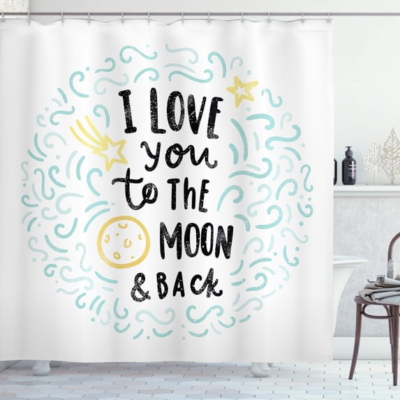Ambesonne I Love You Shower Curtain, Cartoon Sibling Love, 69"Wx70"L, Yellow Grey Mint