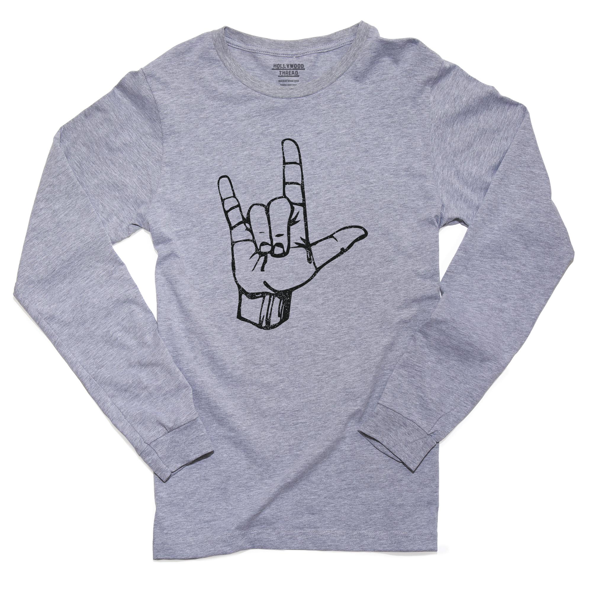 I Love You Sign Language Symbol ASL Men's Long Sleeve Grey TShirt