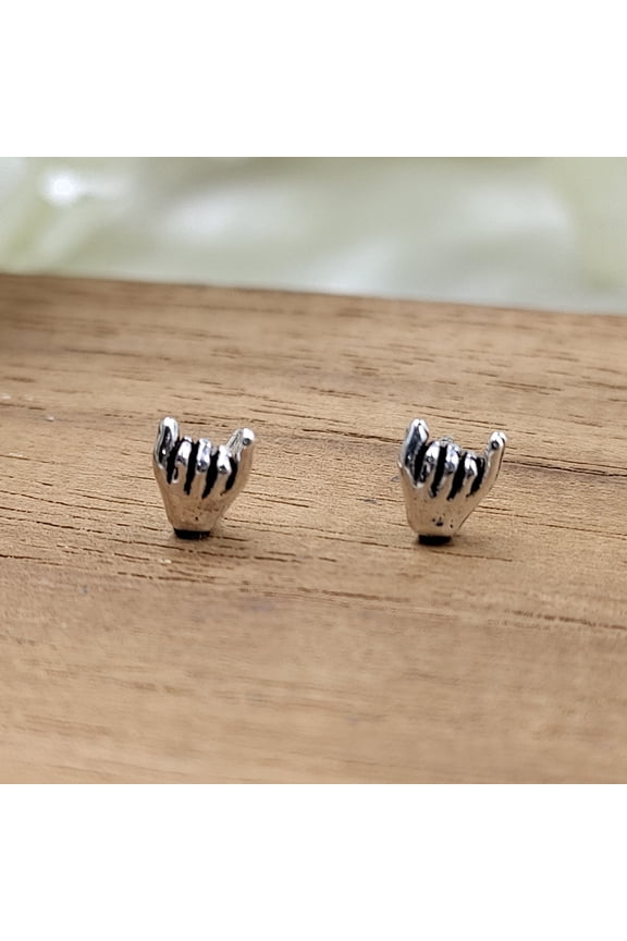 I Love You Sign Stud Earring Shaka Earring Hand Sign Jewelry Minimalist Handmade Gift For Girlfriend Boyfriend Stud Pushback 925 Sterling